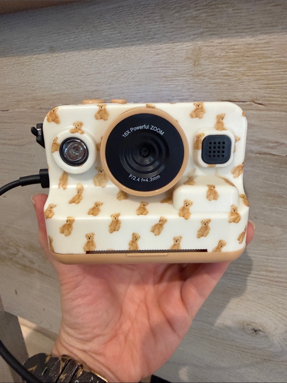 XO Poppy Instaprint Digital Camera featuring a cute teddy bear pattern